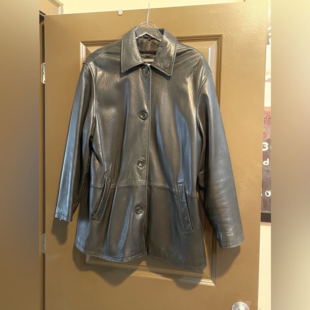 Black Leather Coat - L